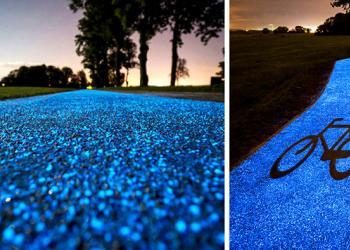 La Pologne inaugure une piste cyclable qui-brille-dans-le-noir chargée par le soleil