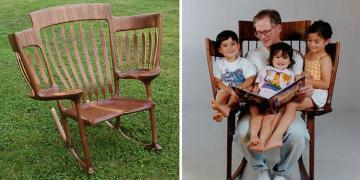 Papa construit un triple rocking chair pour pouvoir faire la lecture à ses trois enfants
