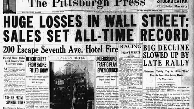 Journaux annonçant le Krach boursier de 1929
