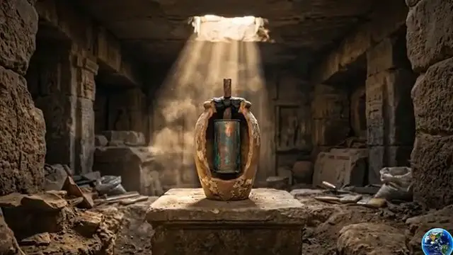 Reconstitution de la pile de Bagdad composée d'argile, de cuivre et de fer