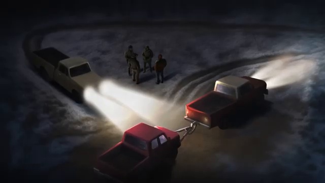 La camionnette de Carl retrouvée isolée dans la neige par les équipes de recherche.