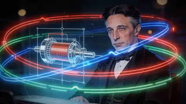 Représentation du fonctionnement du moteur à induction polyphasé de Tesla