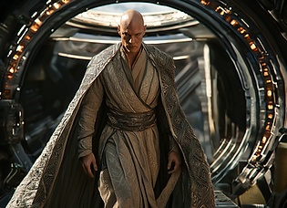 Saturnette, un bel extraterrestre charmant, grand et chauve, portant un aimant