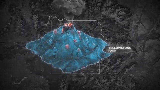Carte infrarouge et modélisation de l'immense caldeira du supervolcan sous le parc de Yellowstone.