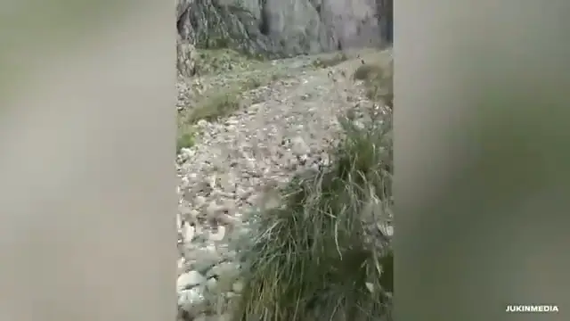 Éboulement de rochers dévalant une pente montagneuse