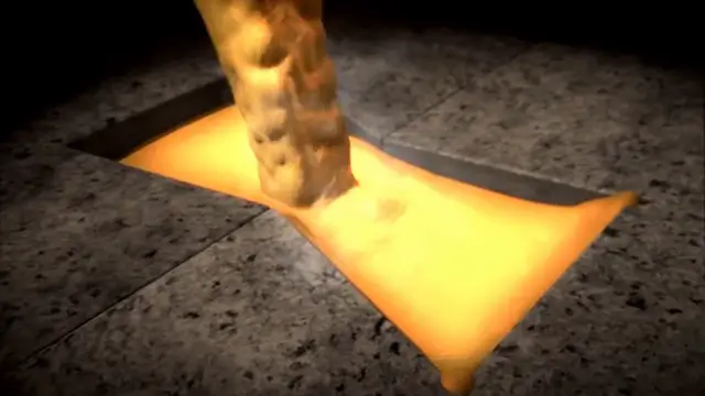 Animation montrant du métal fondu versé dans des encoches en forme de clé de voûte pour lier les blocs de pierre.