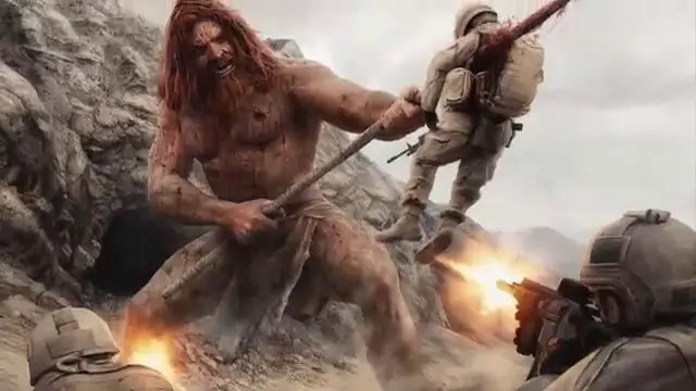 Illustration conceptuelle de l'affrontement entre des soldats américains et le géant de Kandahar en Afghanistan