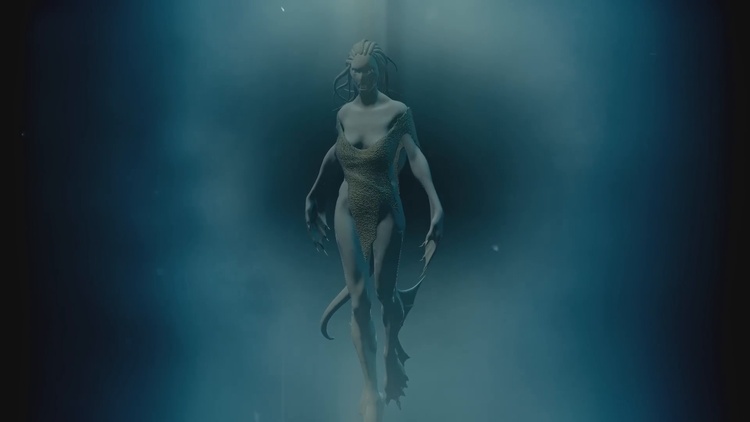 Modélisation 3D de la Qalupalik, une créature humanoïde marine de la mythologie inuit.