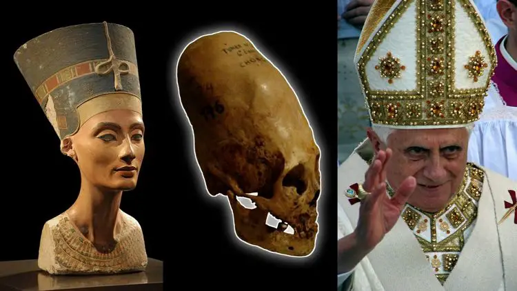 La reine Néfertiti, les crânes allongés et la mitre du pape