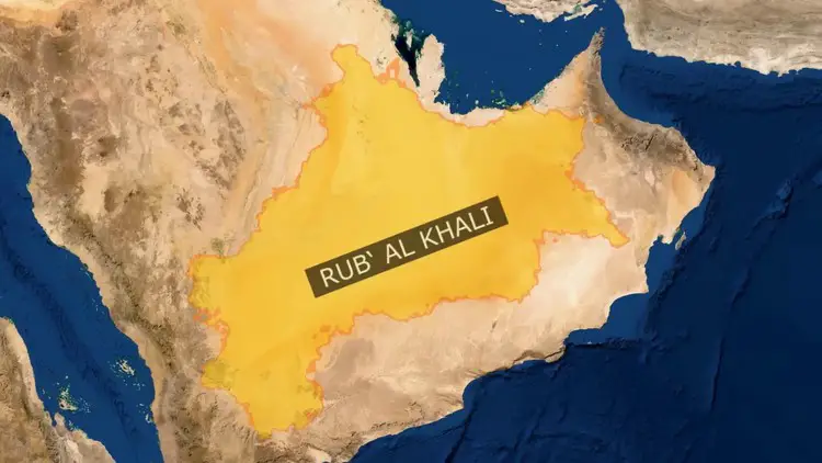 Carte du Rub al-Khali, le Quart Vide, qui s'étend sur plusieurs pays
