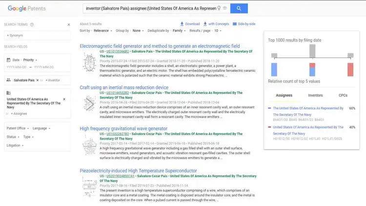 Résultats de recherche Google Patents pour l'inventeur Salvatore Pais, avec 5 brevets.