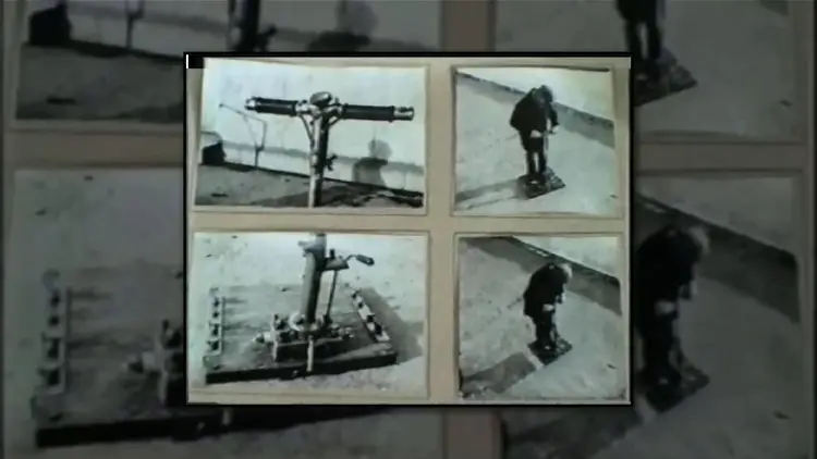 Photos de Grebennikov sur sa plateforme volante, utilisée comme preuve de son invention.