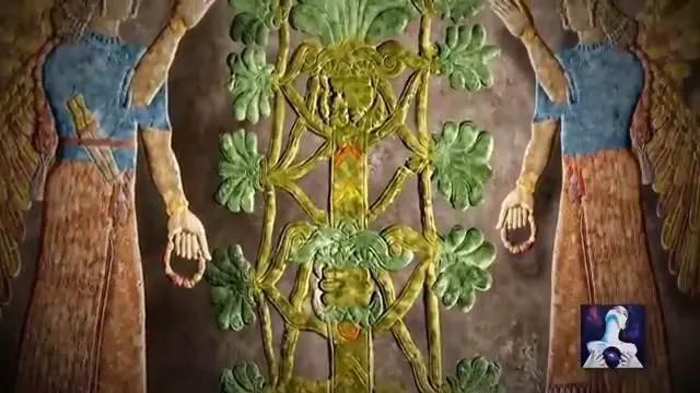 Gravure sumérienne ancienne représentant les divinités Anunnaki entourées de symboles énigmatiques.