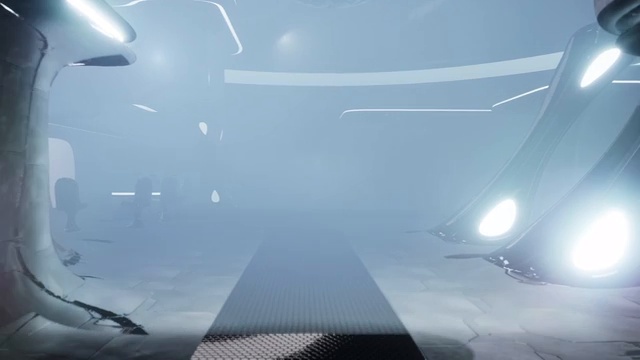 Vue intérieure du vaisseau spatial, décrite par Merlin comme ressemblant à un amphithéâtre avec des sièges et un grand écran.