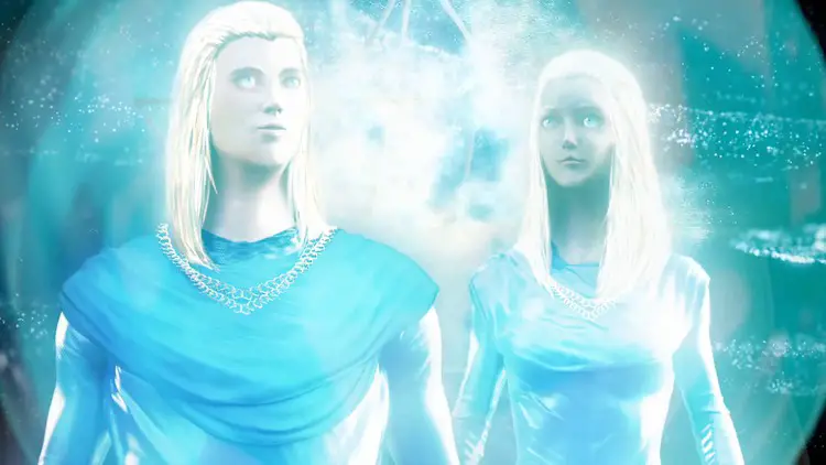 Représentation visuelle des Pléiadiens observant l'évolution des planètes depuis les dimensions supérieures.