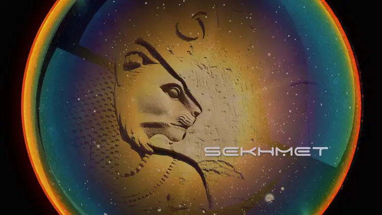 Gravure antique de la déesse lionne Sekhmet, symbolisant le système immunitaire et protecteur de la galaxie.