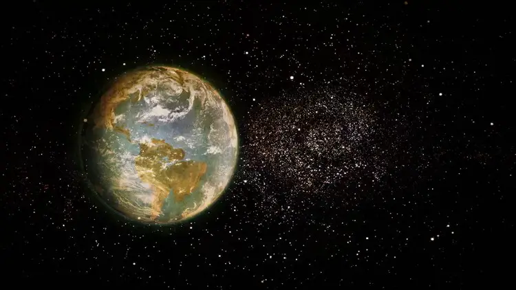 Pamje nga hapësira që tregon Tokën pa hënë, duke ilustruar teoritë rreth gjendjes së planetit përpara se sateliti të vihej në funksion.