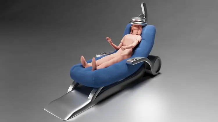 Modèle 3D de la chaise de transport qui enveloppe l'utilisateur comme un cocon.