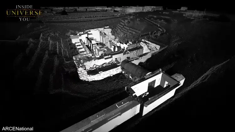 Modélisation numérique de l'Osireion mettant en évidence sa structure souterraine complexe.