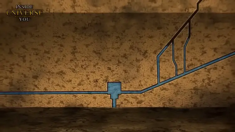 Animation montrant le fonctionnement interne théorique de la Grande Pyramide comme une pompe à eau et un générateur d'impulsions.