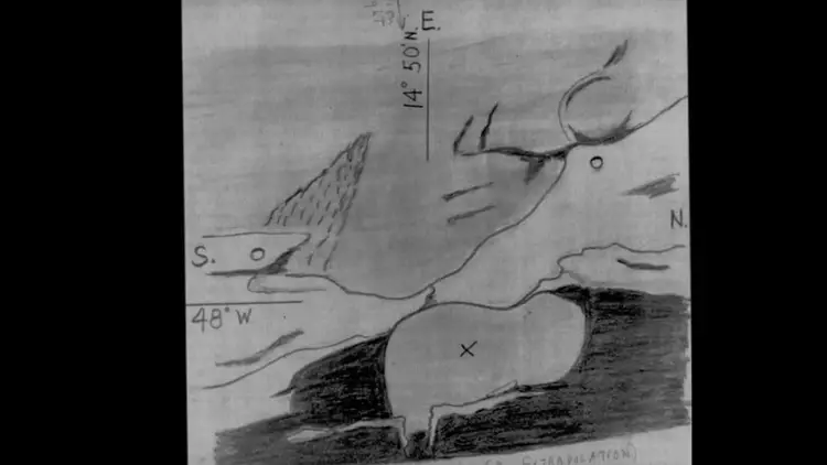 Dessin d'époque réalisé par John O'Neill montrant la structure du pont observée sur la surface lunaire.