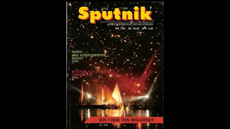 Couverture du magazine'Sputnik' de 1989, illustrant l'article sur l'hypothèse de la lune comme création d'une intelligence extraterrestre.