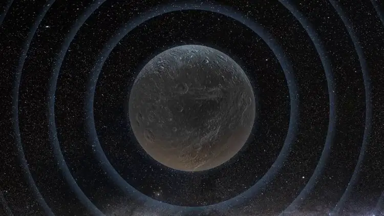 Représentation graphique de la Lune vibrant comme une cloche après un impact, illustrant la théorie selon laquelle elle pourrait être creuse.